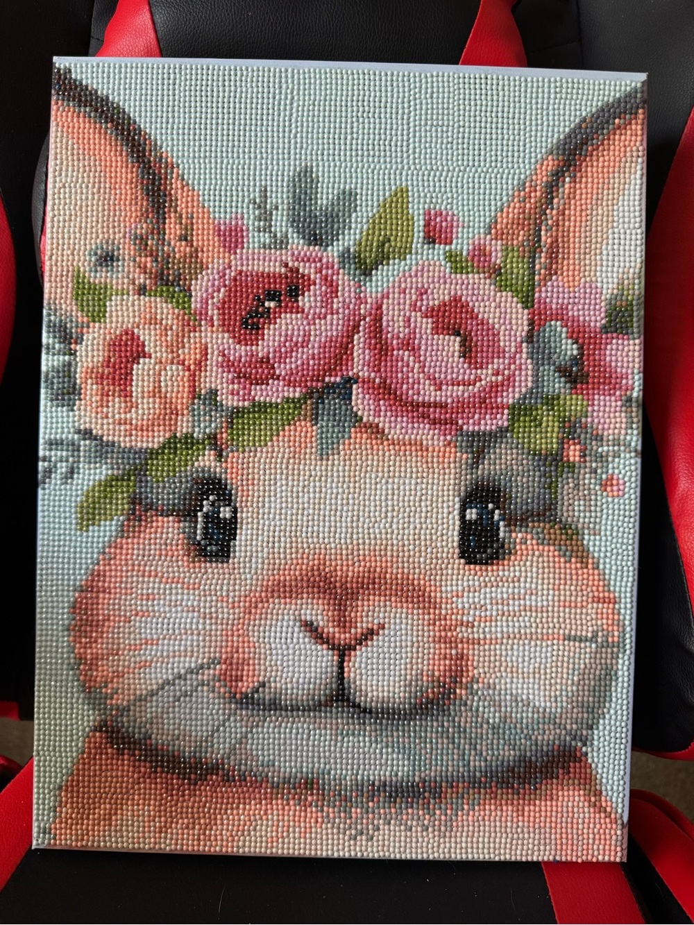 12x16in Floral Crown Bunny Diamond Framed Completed